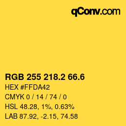 カラーコード: RGB 255 218.2 66.6 | qconv.com