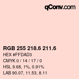 カラーコード: RGB 255 218.6 211.6 | qconv.com
