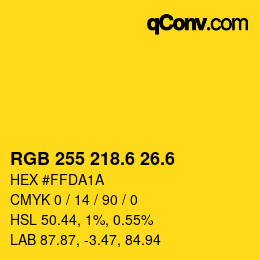カラーコード: RGB 255 218.6 26.6 | qconv.com