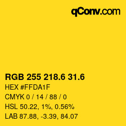 カラーコード: RGB 255 218.6 31.6 | qconv.com