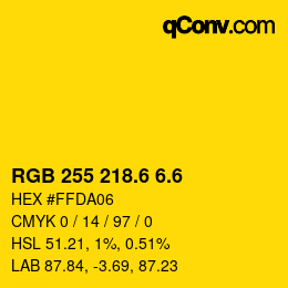 カラーコード: RGB 255 218.6 6.6 | qconv.com