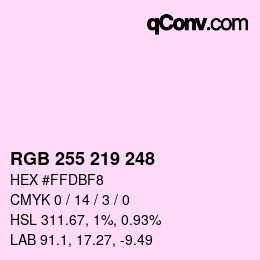 Color code: RGB 255 219 248 | qconv.com