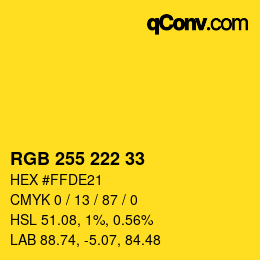 颜色代码: RGB 255 222 33 | qconv.com