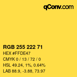 Color code: RGB 255 222 71 | qconv.com