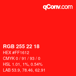 Color code: RGB 255 22 18 | qconv.com
