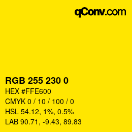 颜色代码: RGB 255 230 0 | qconv.com