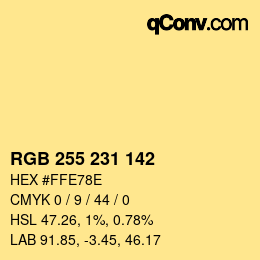 Color code: RGB 255 231 142 | qconv.com