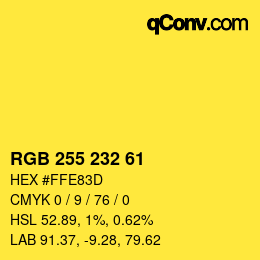 Color code: RGB 255 232 61 | qconv.com