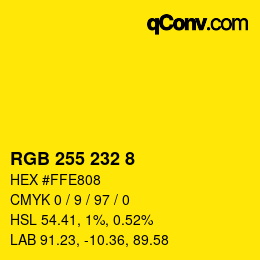 Color code: RGB 255 232 8 | qconv.com