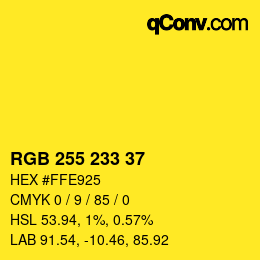 Color code: RGB 255 233 37 | qconv.com