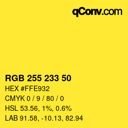 Color code: RGB 255 233 50 | qconv.com