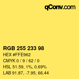 Color code: RGB 255 233 98 | qconv.com