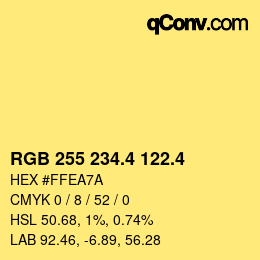 カラーコード: RGB 255 234.4 122.4 | qconv.com