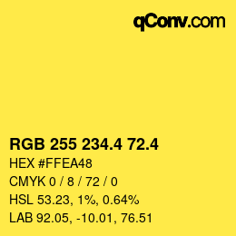カラーコード: RGB 255 234.4 72.4 | qconv.com