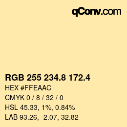 カラーコード: RGB 255 234.8 172.4 | qconv.com