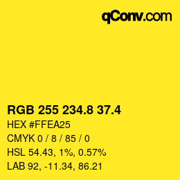 カラーコード: RGB 255 234.8 37.4 | qconv.com