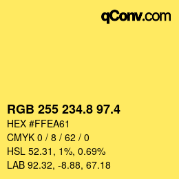 カラーコード: RGB 255 234.8 97.4 | qconv.com