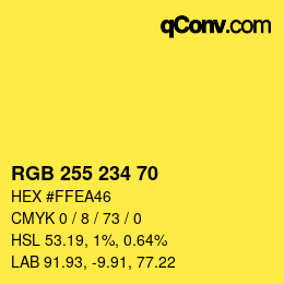 Color code: RGB 255 234 70 | qconv.com