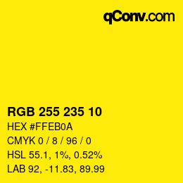 Color code: RGB 255 235 10 | qconv.com