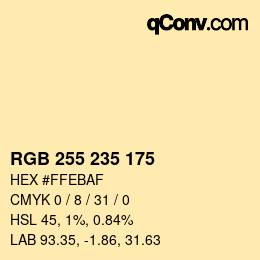 颜色代码: RGB 255 235 175 | qconv.com