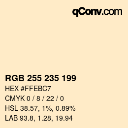 Color code: RGB 255 235 199 | qconv.com