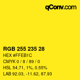 颜色代码: RGB 255 235 28 | qconv.com