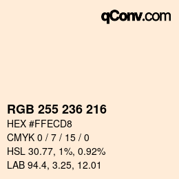 Color code: RGB 255 236 216 | qconv.com