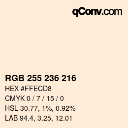 Color code: RGB 255 236 216 | qconv.com