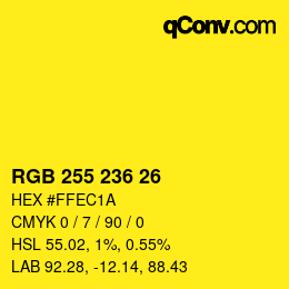 Color code: RGB 255 236 26 | qconv.com