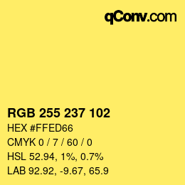 Color code: RGB 255 237 102 | qconv.com