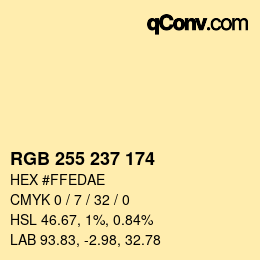 Color code: RGB 255 237 174 | qconv.com