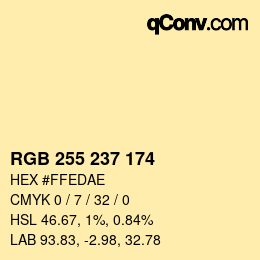 Code couleur: RGB 255 237 174 | qconv.com