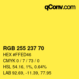 Color code: RGB 255 237 70 | qconv.com