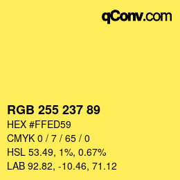 Color code: RGB 255 237 89 | qconv.com