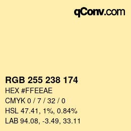 Código de color: RGB 255 238 174 | qconv.com