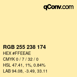 颜色代码: RGB 255 238 174 | qconv.com