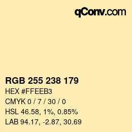 Color code: RGB 255 238 179 | qconv.com