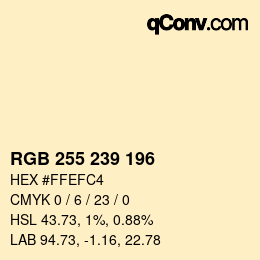 Código de color: RGB 255 239 196 | qconv.com