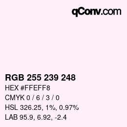Color code: RGB 255 239 248 | qconv.com