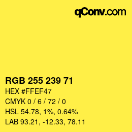 Color code: RGB 255 239 71 | qconv.com