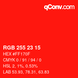 Color code: RGB 255 23 15 | qconv.com