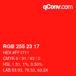 Color code: RGB 255 23 17 | qconv.com