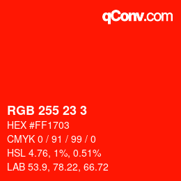Color code: RGB 255 23 3 | qconv.com