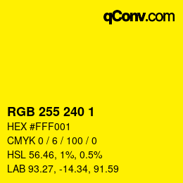 Color code: RGB 255 240 1 | qconv.com