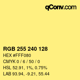 Color code: RGB 255 240 128 | qconv.com