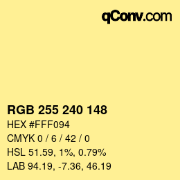 Color code: RGB 255 240 148 | qconv.com