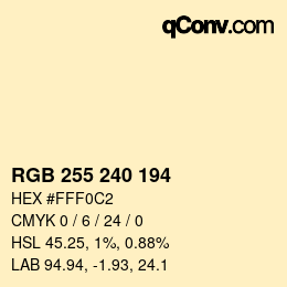 Color code: RGB 255 240 194 | qconv.com