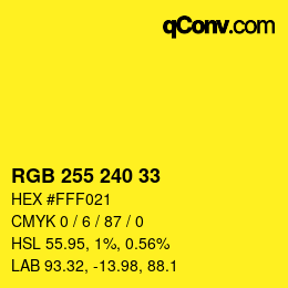 颜色代码: RGB 255 240 33 | qconv.com