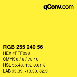 Color code: RGB 255 240 56 | qconv.com