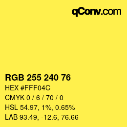 Color code: RGB 255 240 76 | qconv.com